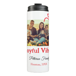 Red bow joyful Vibes add family name photo christm Thermal Tumbler
