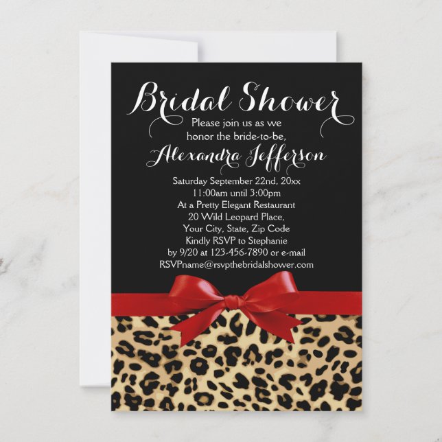 Red Bow Leopard Print Bridal Shower Invitation (Front)