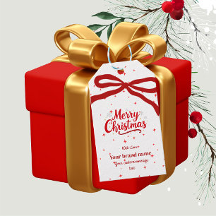 Red Bow merry Christmas business gift tag