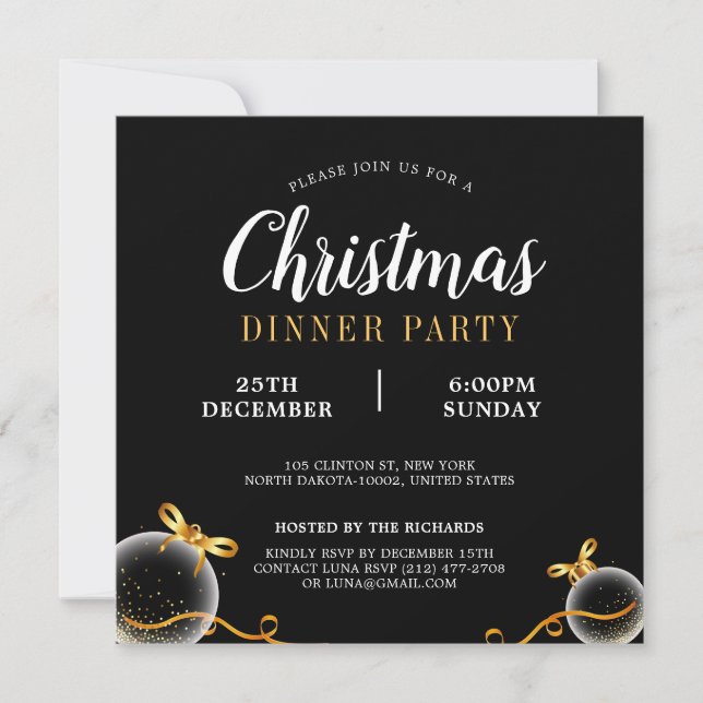 Red Bow Merry Christmas Ornament Dinner Party Invitation (Front)