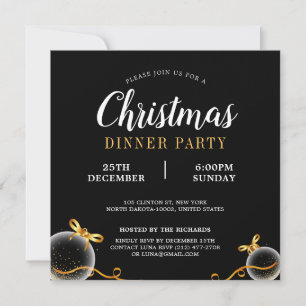 Red Bow Merry Christmas Ornament Dinner Party Invitation