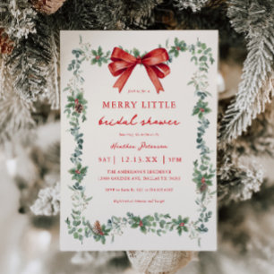 Red Bow Merry Little Christmas Bridal Shower Invitation