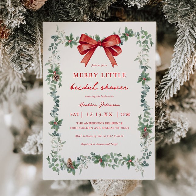 Red Bow Merry Little Christmas Bridal Shower Invitation (Creator Uploaded)