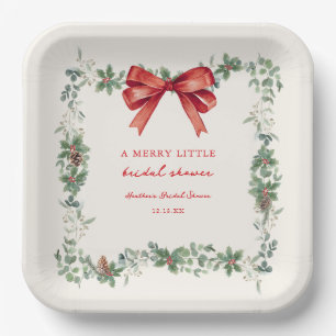 Red Bow Merry Little Christmas Bridal Shower Paper Plate
