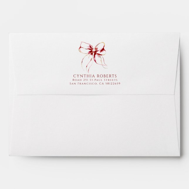 Red Bow Modern Elegant Return Address Envelope (Back (Top Flap))