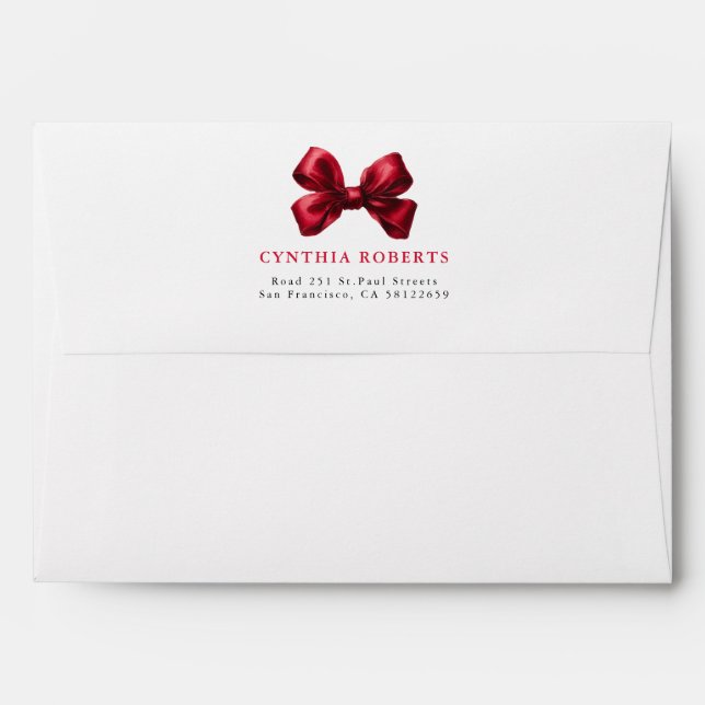 Red Bow Modern Elegant Return Address Envelope (Back (Top Flap))