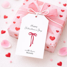 Red Bow on the white bg Valentine's Day Gift tags