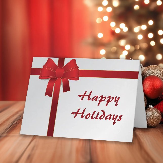 Red Bow on White Business Christmas Card (Creator Uploaded)