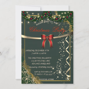 Red Bow,Ornaments Green Company Christmas Party Invitation