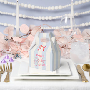 Red Bow & Pale Blue Stripes Baby Shower Favour Box