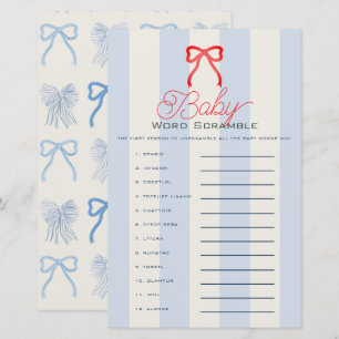 Red Bow & Pale Blue Stripes Baby Word Scramble