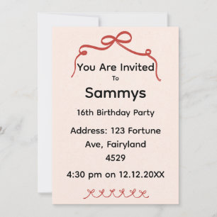 Red Bow Party Invitation Elegant Ribbon Bow