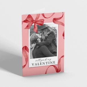 Red Bow Photo Be My Valentine Card