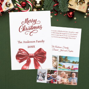 Red bow photo collage year in review Christmas Holiday Card