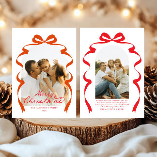 Red Bow Photo Merry Christmas Arch Holiday Card