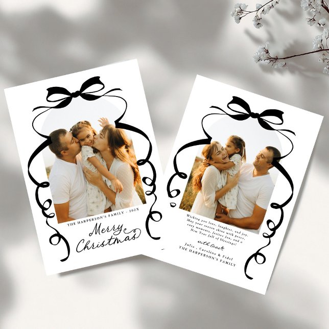 Red Bow Photo Merry Christmas Arch Holiday Card (Creator Uploaded)