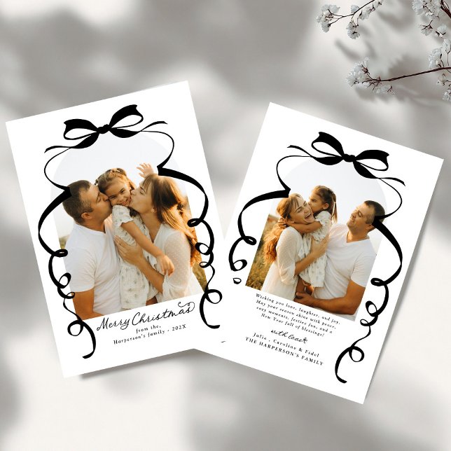 Red Bow Photo Merry Christmas Arch Holiday Card (Creator Uploaded)