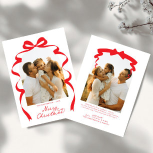 Red Bow Photo Merry Christmas Arch Holiday Card
