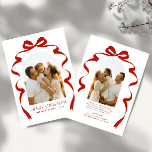 Red Bow Photo Merry Christmas Arch Holiday Card