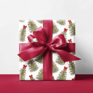 Red Bow Pink Bow Christmas Tree Holiday Coquette Wrapping Paper