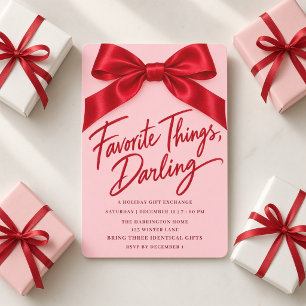 Red Bow Pink Favourite Things Gift Exchange  Invitation