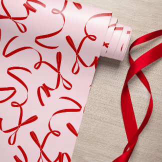 Red Bow Pink Retro Wrapping Paper