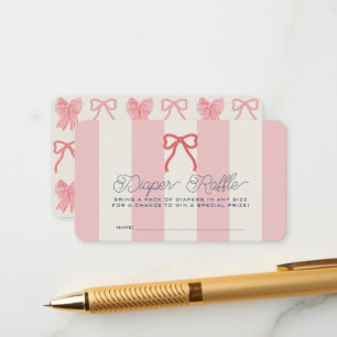 Red Bow & Pink Stripes Baby Diaper Raffle Ticket Enclosure Card