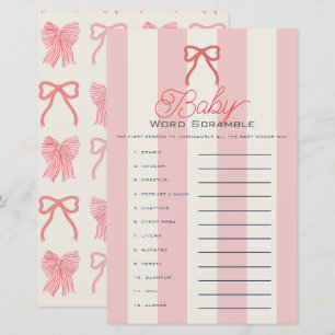 Red Bow & Pink Stripes Baby Word Scramble