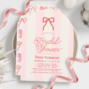 Red Bow & Pink Stripes Bridal Shower Invitation