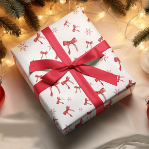 Red Bow Red Snowflake Christmas Wrapping Paper