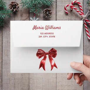 Red bow return address Christmas Envelope