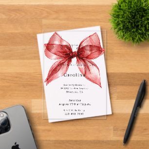 Red Bow Ribbon 16th Birthday (or any year) Acrylic Invitations