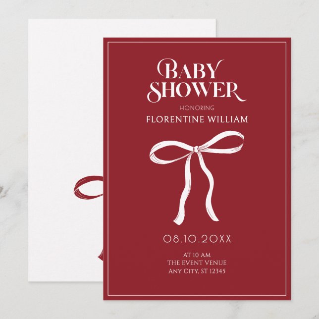 Red bow ribbon Baby shower Invitation (Front/Back)
