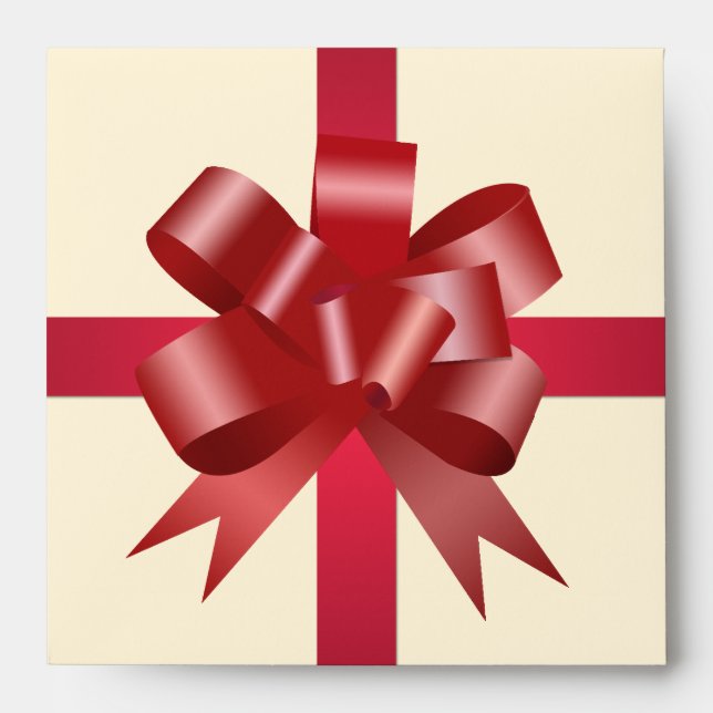 Red bow ribbon party holiday gift square cream CD Envelope (Front)