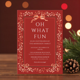 Red Bow Ribbon Preppy Christmas Party  Invitation