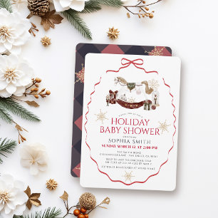 Red Bow Rocking Horse Christmas Baby Shower Invitation
