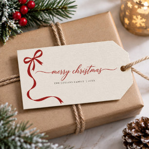 Red Bow Script Merry Christmas Holiday Gift Tags