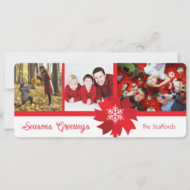 Red Bow Seasons Greetings Flat Holiday Card (Front)