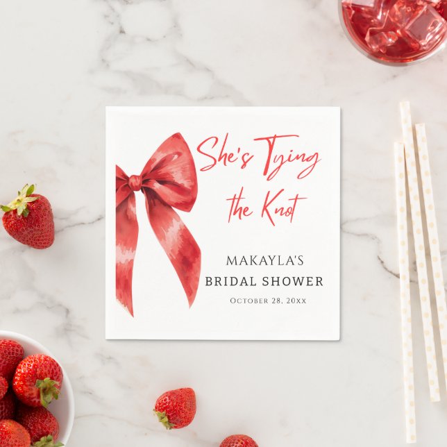 Red Bow She’s Tying the Knot Bridal Shower Napkins (Insitu)