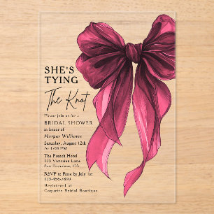 Red Bow She's Tying The Knot Bridal Shower Acrylic Invitations