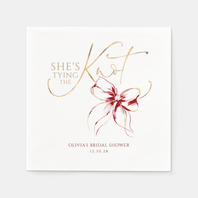 Red Bow She's Tying the Knot Bridal Shower Napkin (Front)