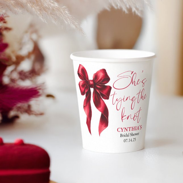 Red Bow She's Tying the Knot Bridal Shower Paper Cups (Red Bow Paper Cup)