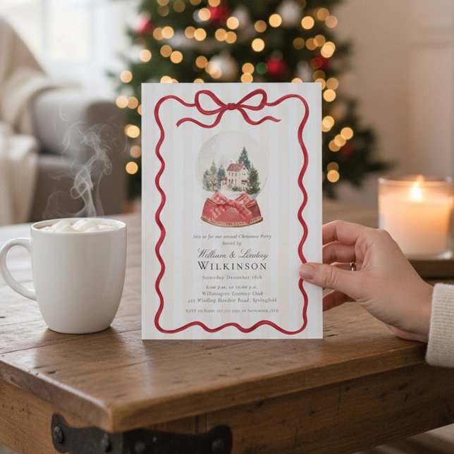 Red Bow Snow Globe Christmas Party Invitation (Creator Uploaded)