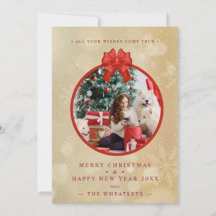 Red Bow Snowflakes Christmas Round Family Photo