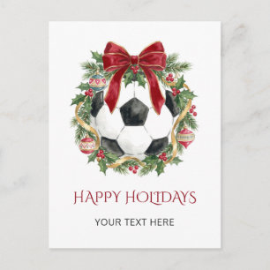 Red Bow Soccer Ball Wreath Christmas Holiday Card