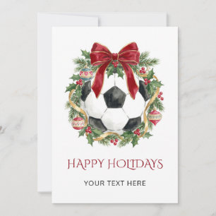 Red Bow Soccer Ball Wreath Christmas Holiday Card