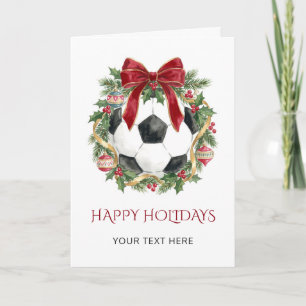 Red Bow Soccer Ball Wreath Christmas Holiday Card