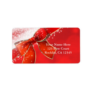 Red Bow & Sparkles Christmas Holiday Invitation Label