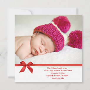 Red Bow Square Photo Holiday Card