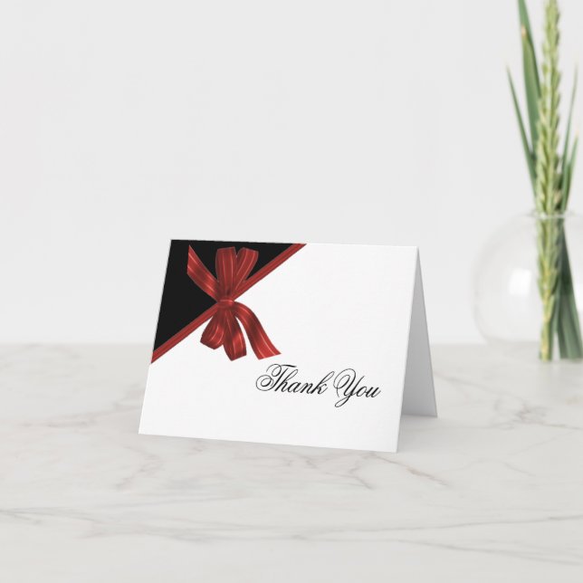 Red Bow Stylish Thank You Card (Front)
